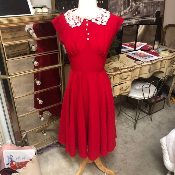 Hell Bunny Dresses & Skirts - Timeless Retro Fit-and-Flare Dress w/ Lace Collar